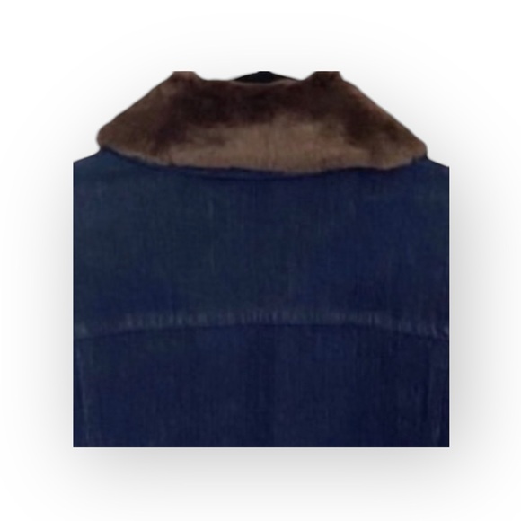 new Saks Fifth Avenue ✦ SFA S5A ✦ Vegan Fur Trim Denim Jacket ✦ Dark Indigo ✦ 10 - Picture 5 of 12